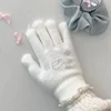 Kawaii Diamond Rabbit Gloves Winter Thickened Fullfinger Y2K Women Lolita Bow Tie Gloves Mittens JK Accessories New Year Gift