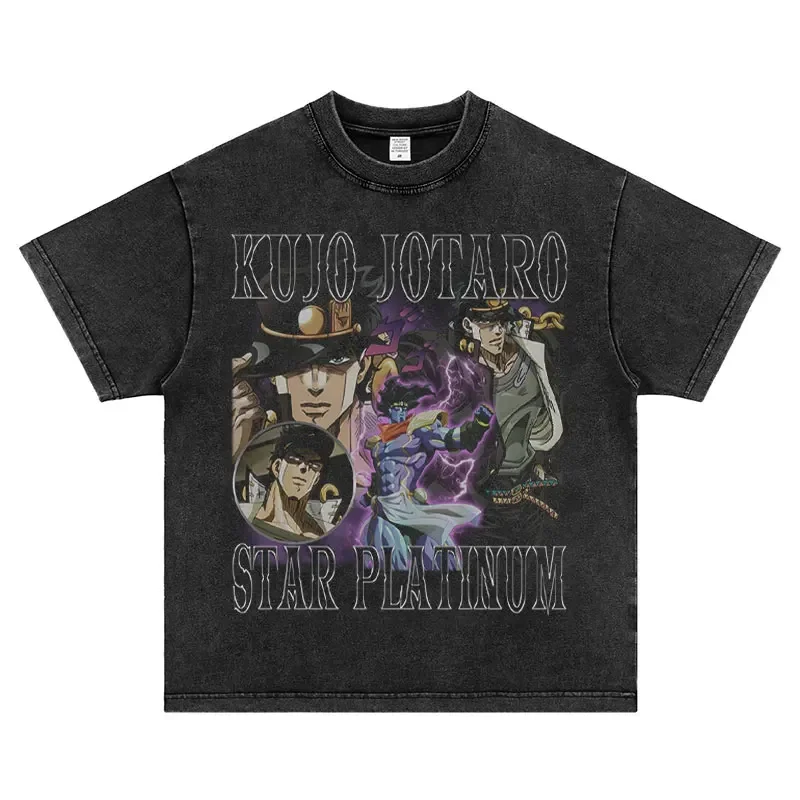 Vintage Washed JoJo's Steel Ball Run Streetwear T-Shirt - Anime Manga Gyro Zeppeli Design in Cotton