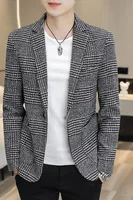 New Simple Atmosphere Men's Small Suit Korean Version Slim Top Handsome Casual Plaid Single Suit Trend Formal Coat Men 1
