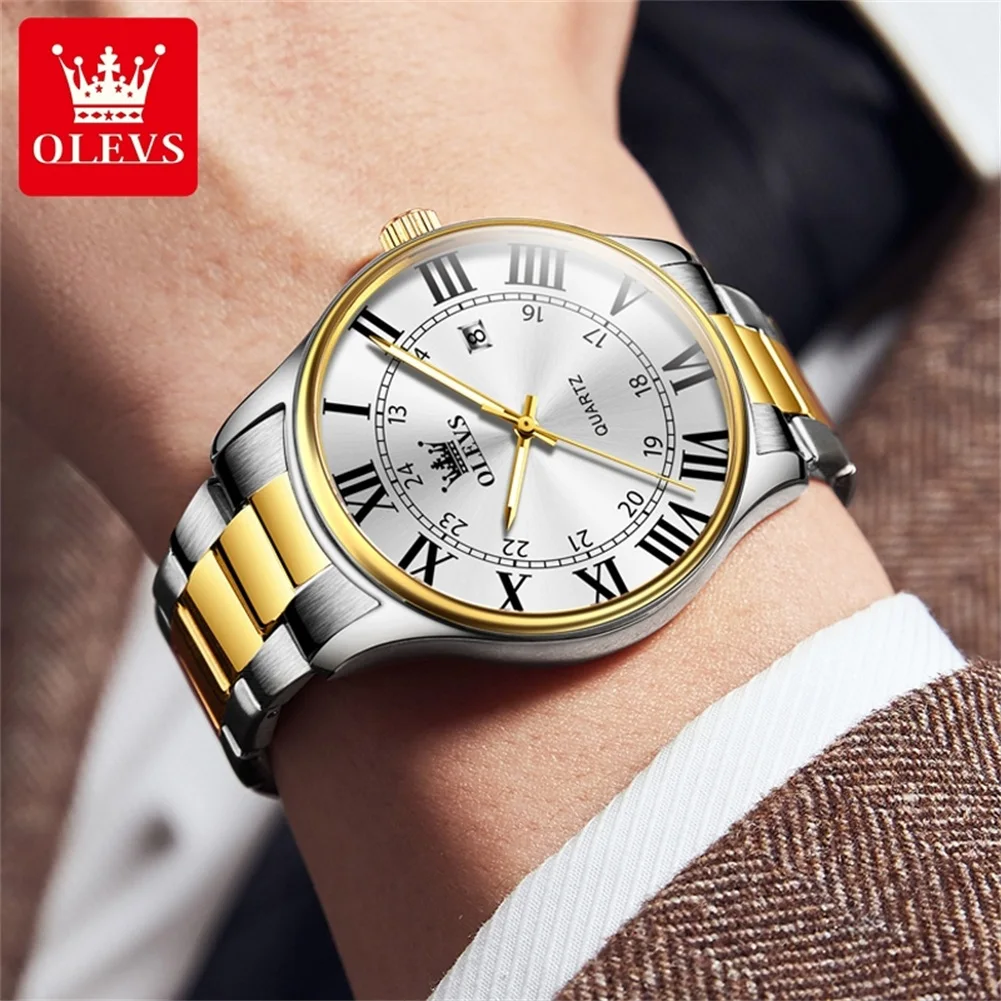 OLEVS Stainless Steel Quartz Watch for Men  Sports Waterproof Date Wristwatch Mens Watches Top Brand Luxury Relogio Masculino