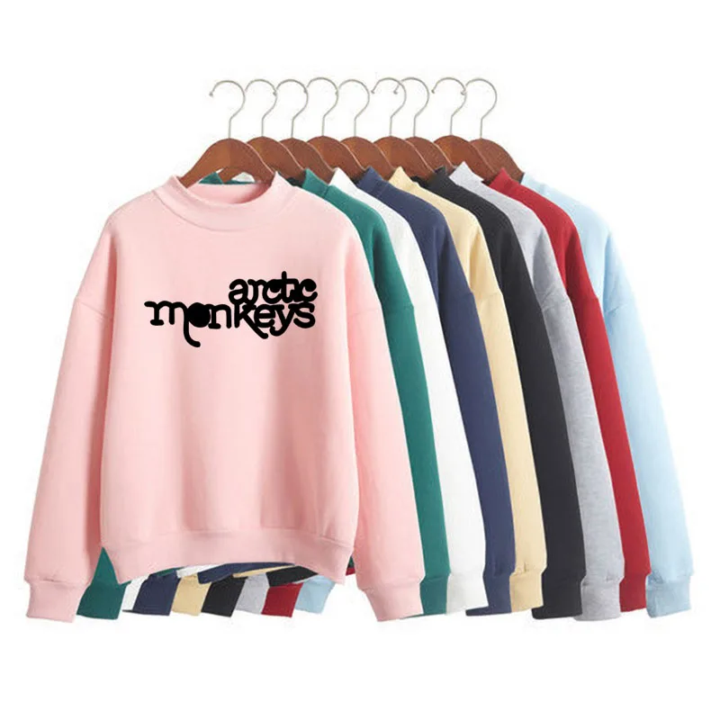 

ARCTIC MONKEYS Print Woman Sweatshirt Sweet Korean O-neck Knitted Pullover Thick Autumn Winter Candy Color Loose Girl Clothes