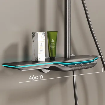 หรูหราสีเทาสีขาวชุดฝักบัวอาบน้ําห้องน้ําสมาร์ทดิจิตอลจอแสดงผล Thermostatic ระบบชุด LED อ่างอาบน้ําฝักบัวก๊อกน้ํา 1