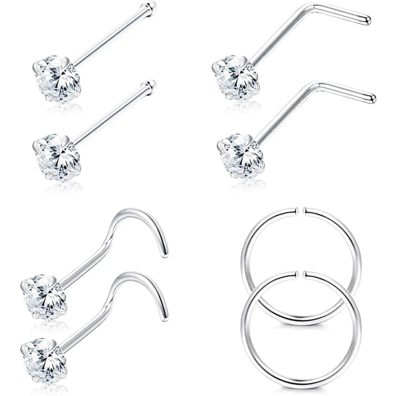 

Fansilver Sterling Silver Nose Rings Studs L Shaped Nose Rings For Women Men Helix Piercing Jewelry Set Cartilage Earrings