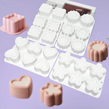 New Handmade Groove Flower Love Star Mousse Mold Round Square Cake Baking Silicone Mold Jelly Pudding Candle Molds