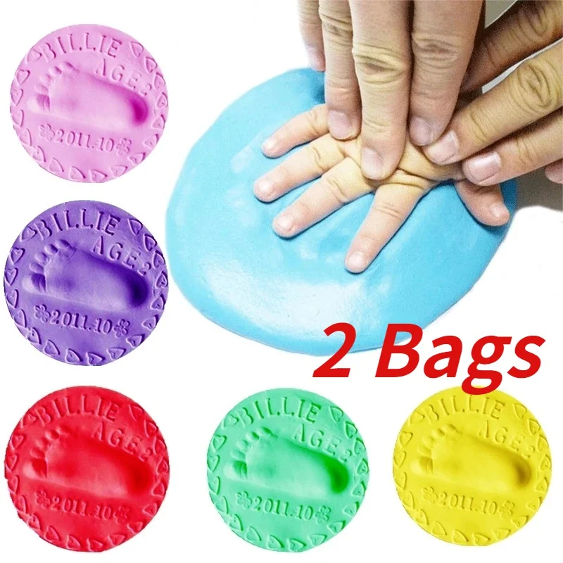 2pack Baby Care Air Drying Soft Clay Baby Handprint Footprint Imprint Kit Casting Parent-Child Hand Inkpad Fingerprint Kids Toys diy newborn baby souvenirs soft clay hand print footprint non toxic clay kit casting parent child hand ink pad fingerprint toys