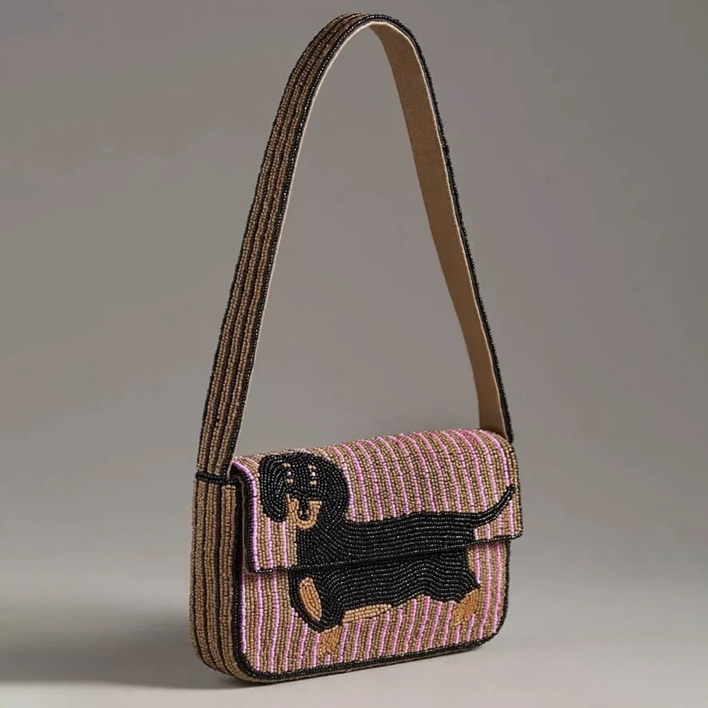 Beaded Bag Animal Edition Dachshund Embroidered Handbag Fashionable Beadwork Clutch Purse Mini Shoulder Bag for Women 1