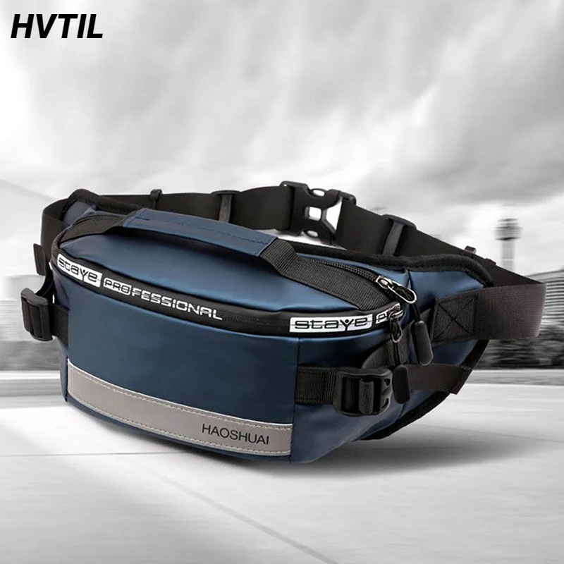 

HVTIL Men Fanny Pack Fashion Daily Street Chest Bag High Quality Reflector Strip Nylon Cashier Waist Bag Run Zipper Waterproof