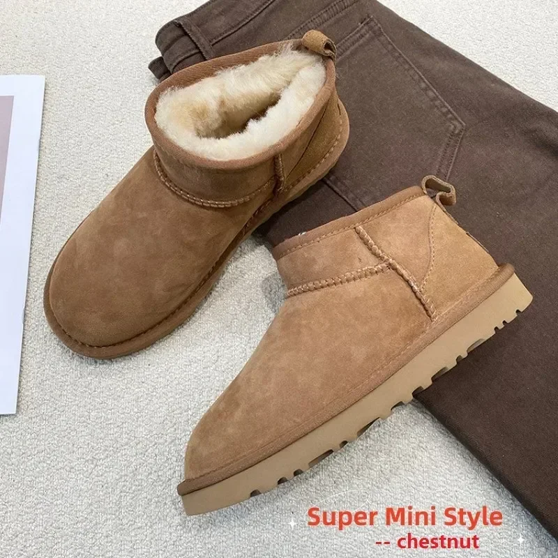 

Winter New Real Sheepskin Wool Boots Ladies Snow Boots Fur Warm Low-cut Shoes Slippers Man Women Winter Short Boots Super Mini
