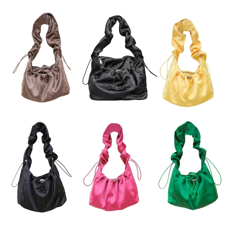 

Pleated Ruched Drawstrings Nylon Armpit Bag for Women Fashion Casual Solid Color Crossbody Underarm Bag Shoulder Handbag