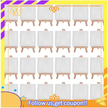 Latest-24Set Artists 5 Inch Mini Easel +3 Inch X3 Inch Mini Canvas Set Painting Craft DIY Drawing Small Table Easel Gift 1