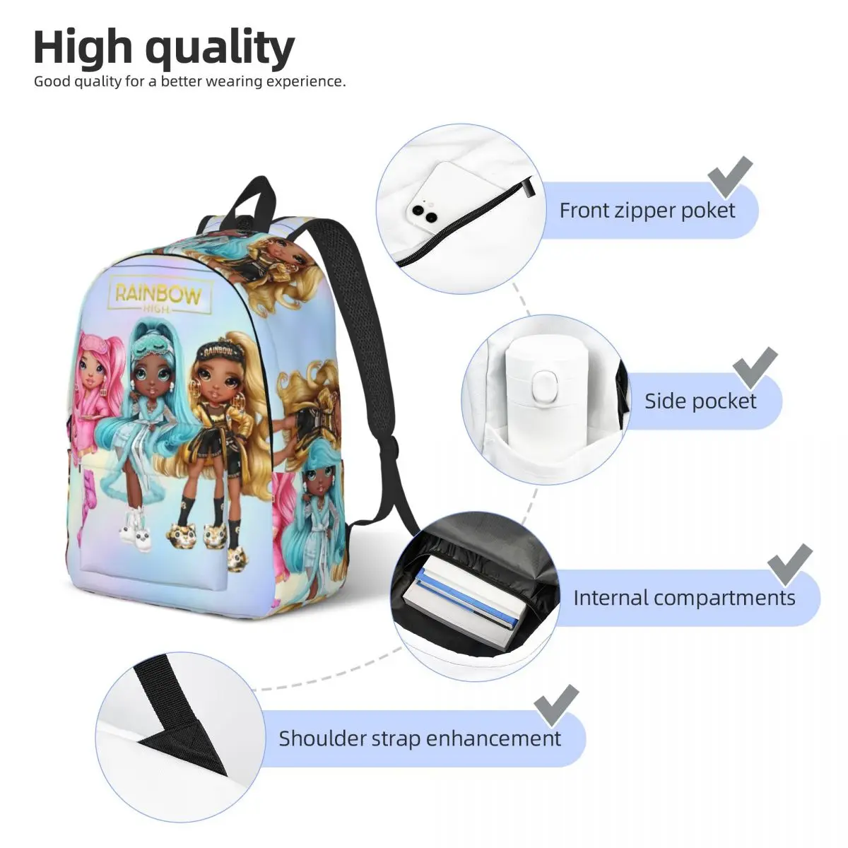 Rainbow High Slumber Party Backpack Middle High College School Student Bookbag Men Women Daypack Outdoor 4