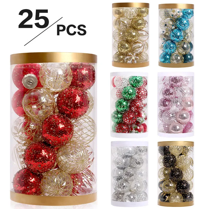 

25PCS/Set Christmas Tree Ball 2023 Christmas Pine Tree Hanging Balls Pendant 6cm Ball Christmas Decoration Navidad Party Supply