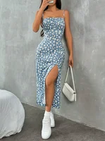 Fall 2025 Long Dress Strapless Wrap Chest High Slit Daisy Leopard Print Wrap around Skirt Maxi Dress - Image 6