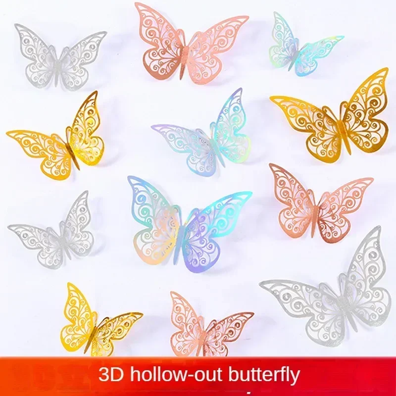 3D Openwork Butterfly Wall Stickers Stereo Butterfly Wall Stickers Background Decoration Colourful 12pcs 3d stickers 3d wall stickers butterfly wall decor