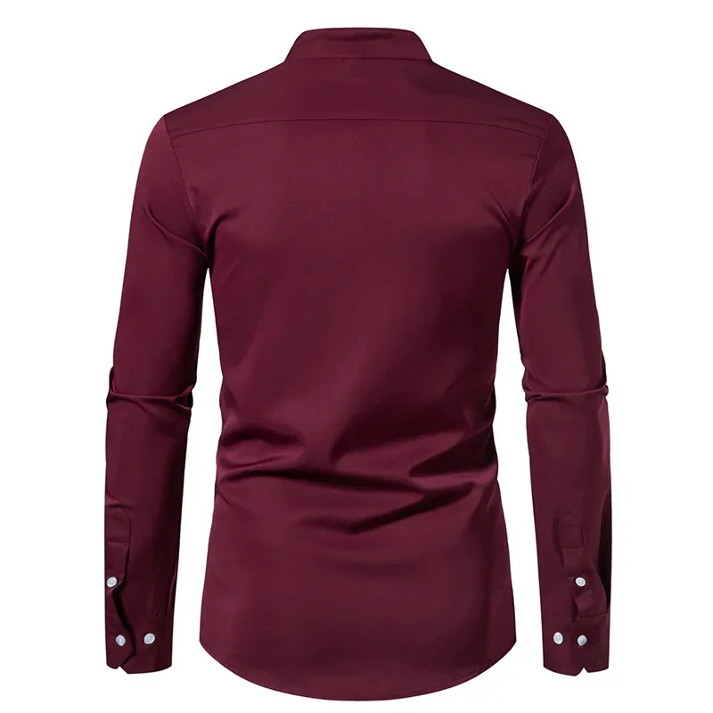 Description Picture 6 of itemWhite Paisley Costrast Tuxedo Shirt Men 2024 Brand Slim Fit Long Sleeve Henley Dress Shirts Formal Business Pocket Shirt Male