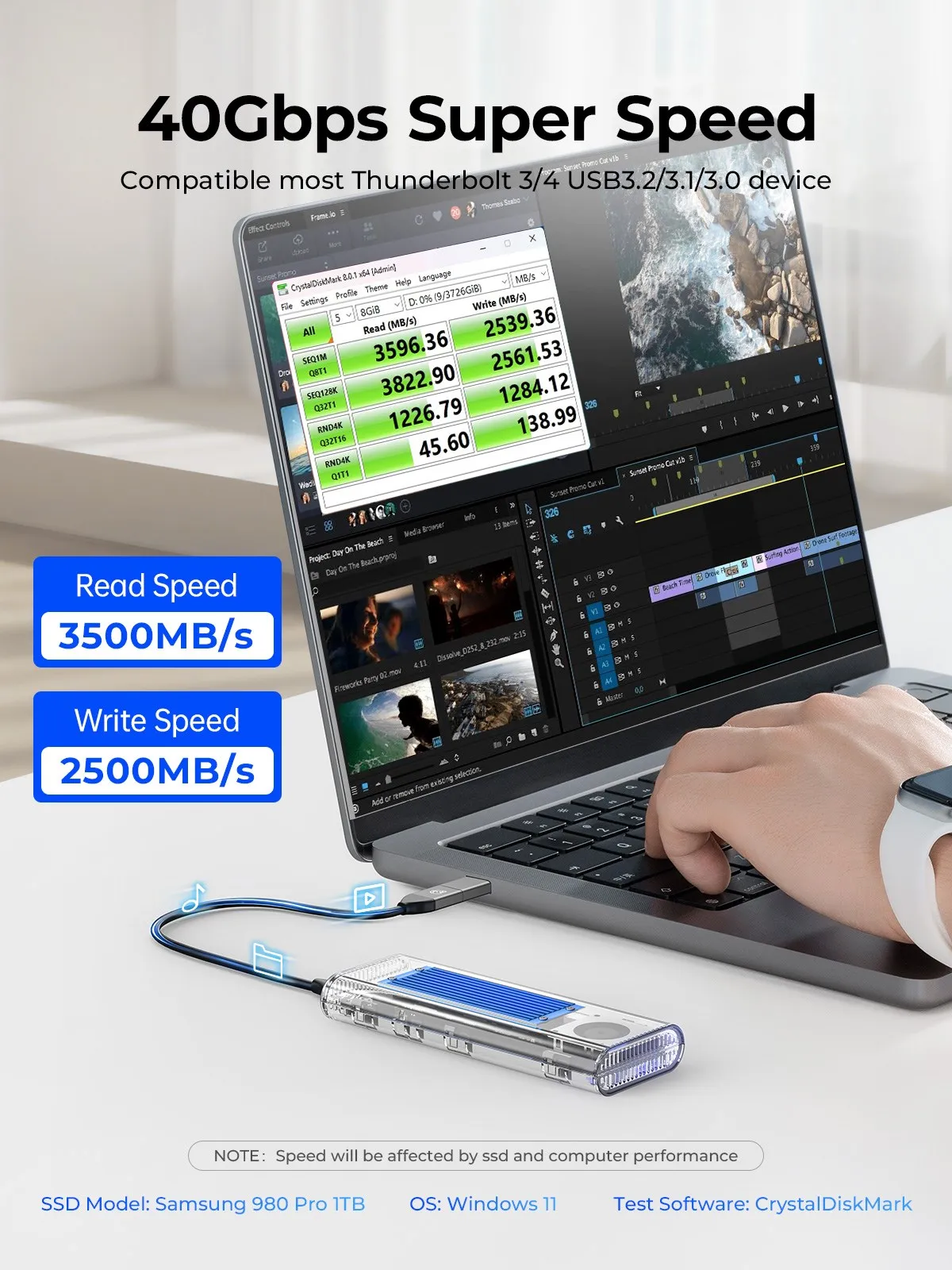 ORICO USB4 M.2 SSD ̽, ð ǳ , 40Gbps, Ʈ 3 4 USB3.2 M2 NVMe ̽, ƺ ο Ŭ