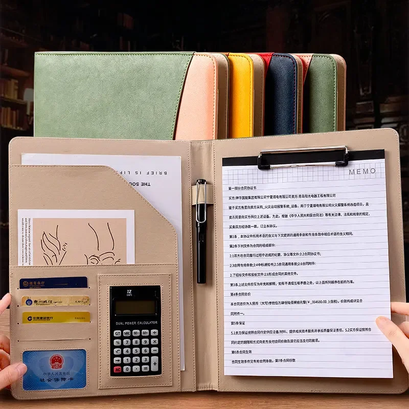 Padfolio 폴더 패드, 클립보드 쓰기 문서 계산기, 파일 스플라이스, 비즈니스 미팅, 사무실 PU 가죽