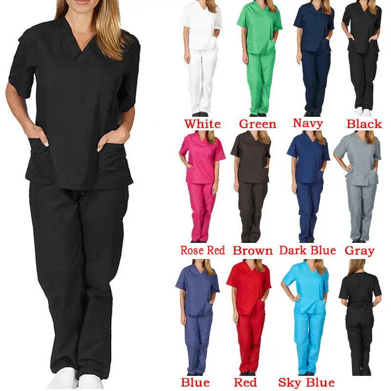 Uniforms Mens Womens 2 Piece Suit Hospital Medical Doctor Nurse Uniform Scrubs Top and Pants Novelty Special Use Medical