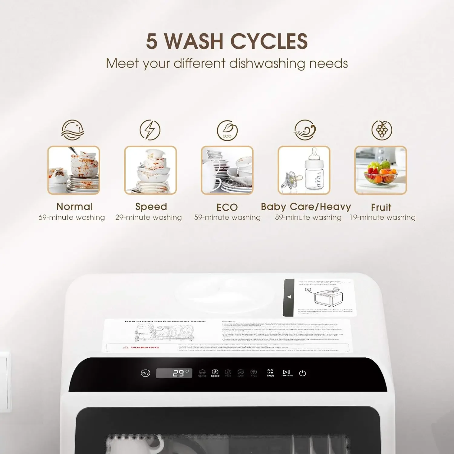 Countertop Dishwashers, Compact Dishwashers with 5 L Built-in Water Tank & Inlet Hose, 5 Washing Programs, Baby Care, A 2