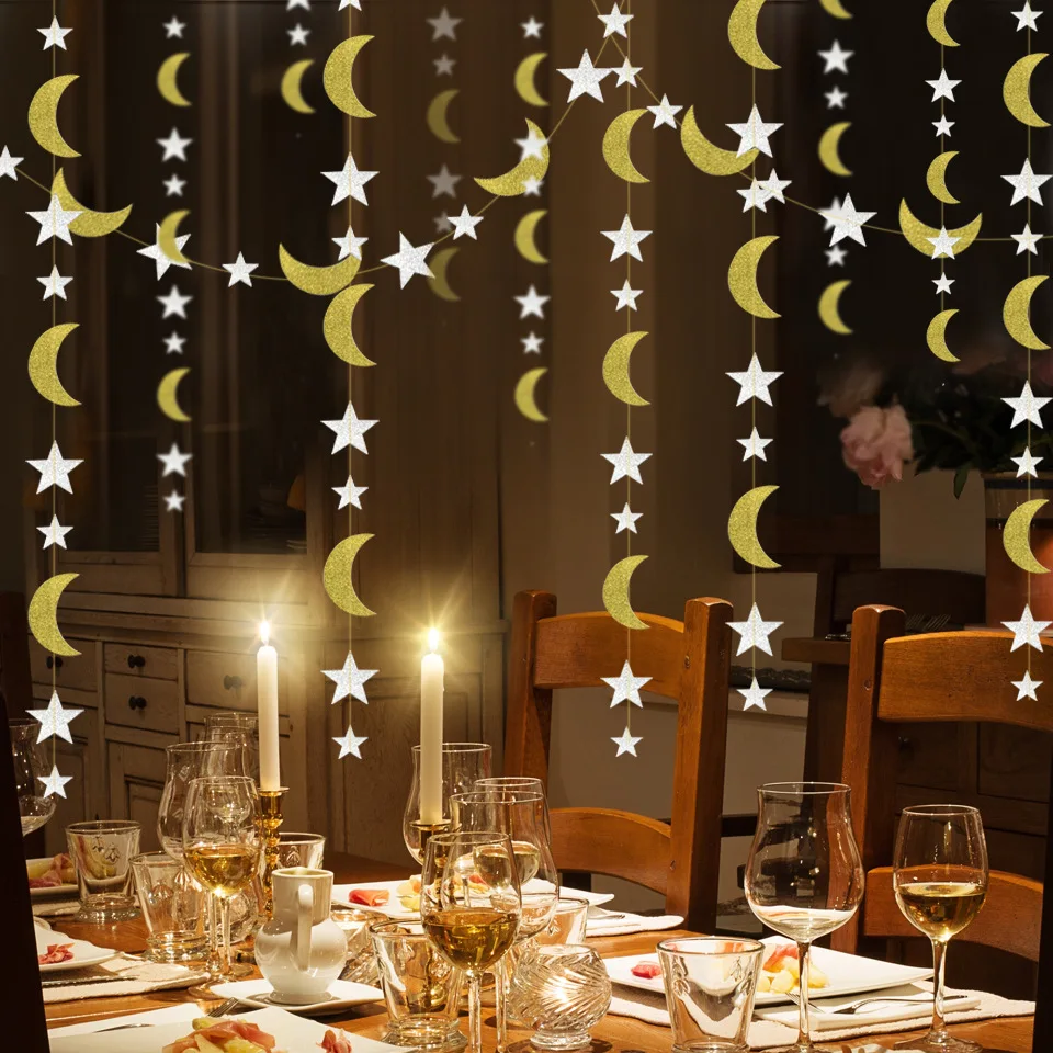 Decoración Nochevieja Guirnalda De Luna Y Estrellas: Decoración Para Baby  Shower En Azul Guirnalda Estrellas, image size:960x960