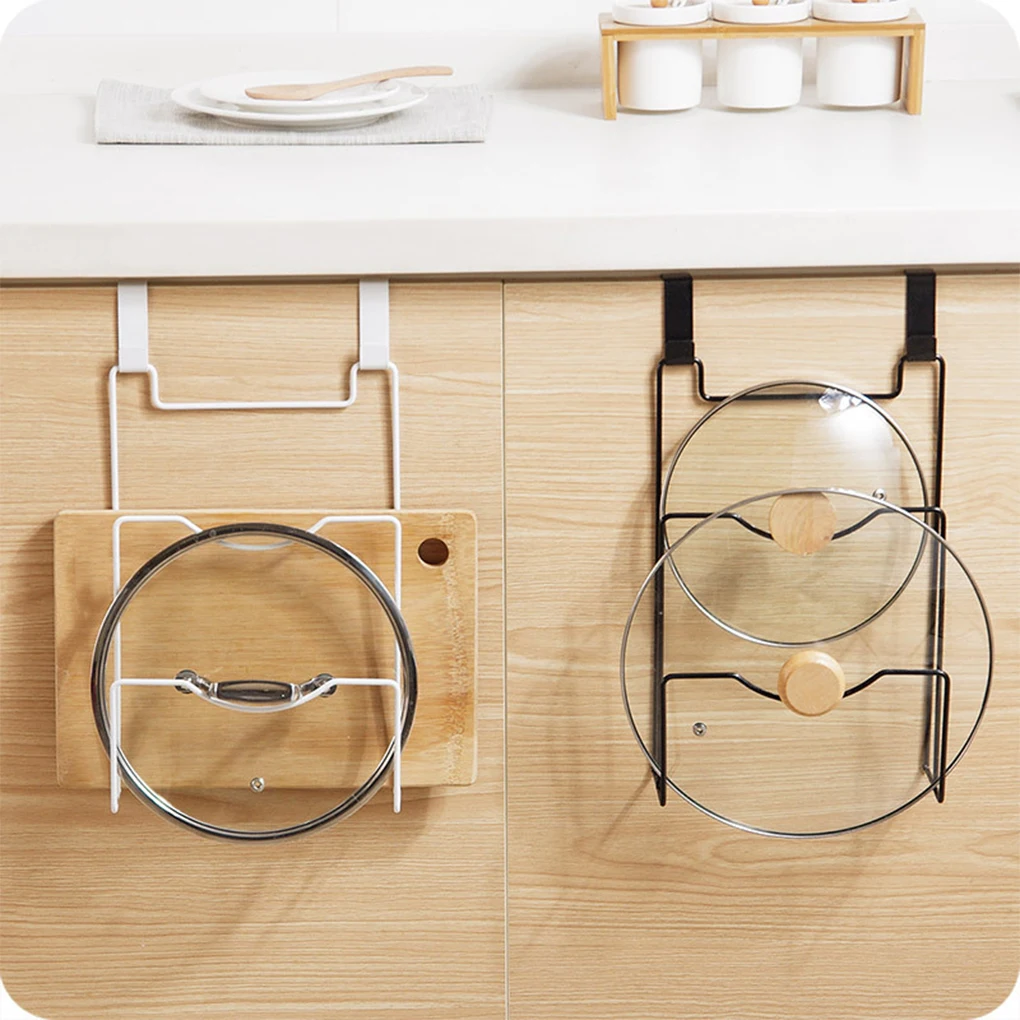 

Pot Lid Holder Chopping Board Cabinet Nail-free Iron Rack Pan Lids Kitchen Door Back Shelf Cover Storage Holder Accessories