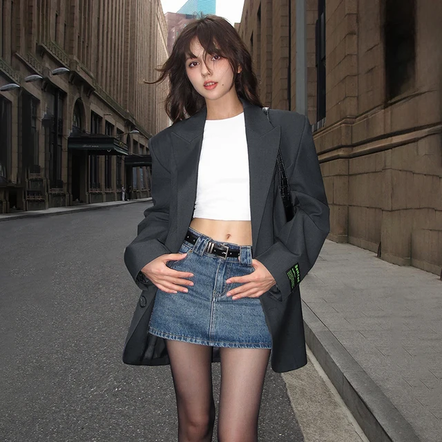 American Street – Blazer surdimensionné pour femmes, Vintage, col cranté, veste de costume décontractée, tendance printemps-automne, manteau Y2K 1