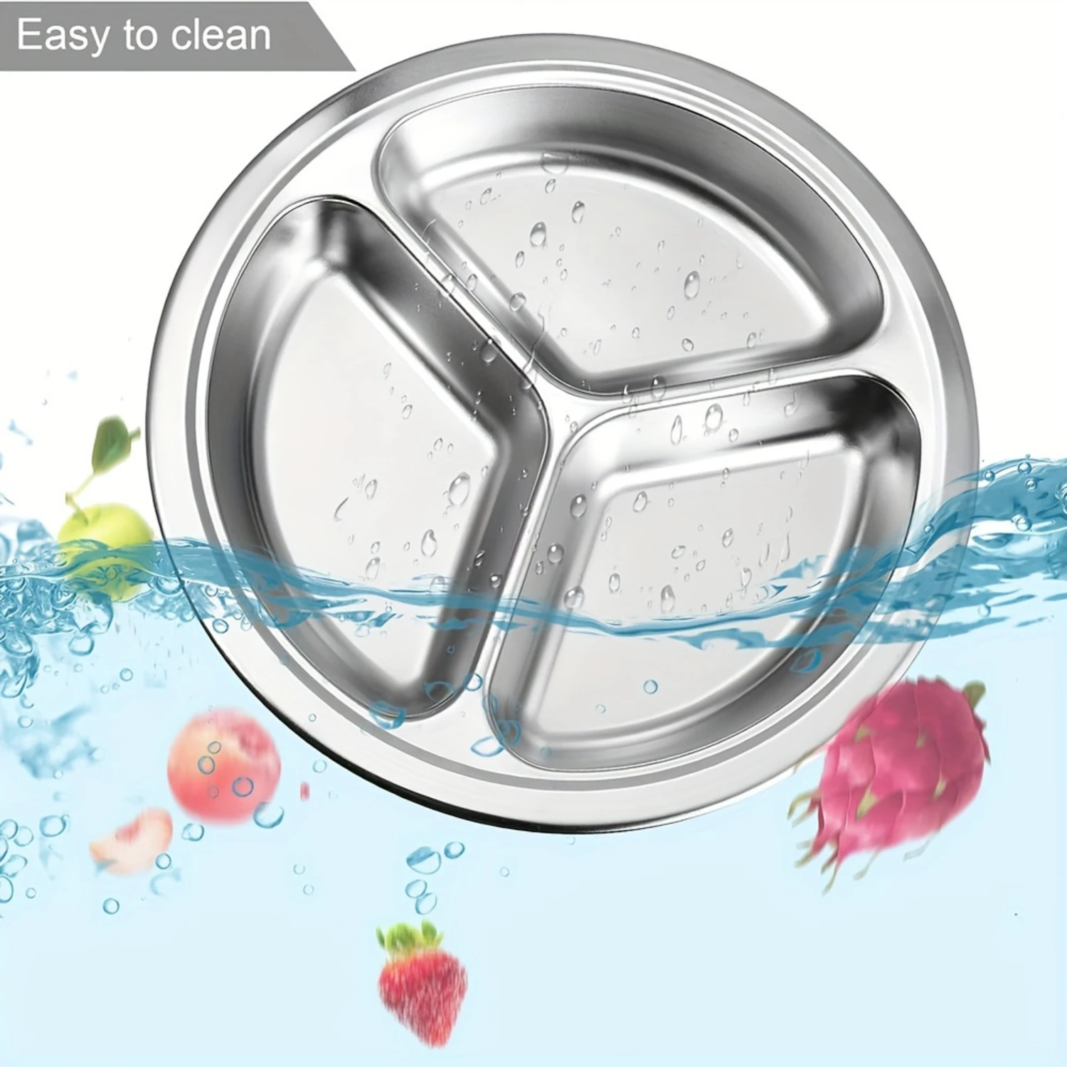 Stainless Steel Divided Dinner Plate 3 Sections for Portion Control Ideal for Camping Restaurants and Use