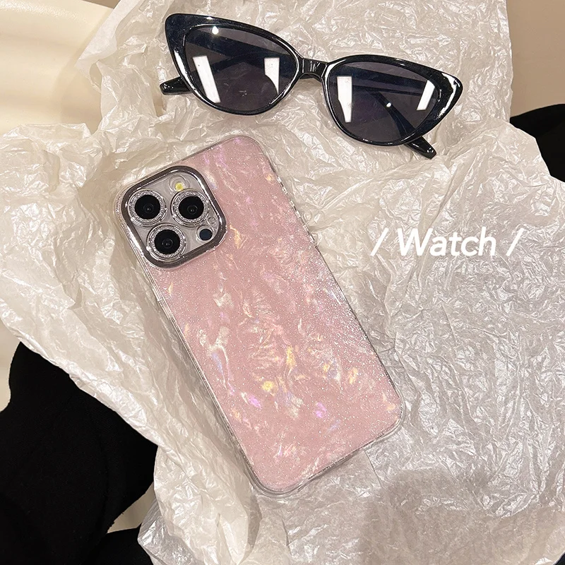 Fashion Bling Glitter Corrugated Shockproof Bumper Phone Case For iPhone 15 12 13 14 11 Pro Max 16 Plus Protection Cover Girls