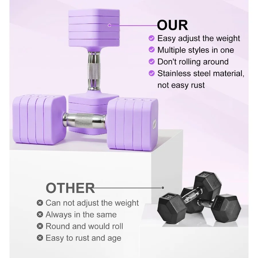 25LB Each Adjustable Dumbbell Set Free Weights Dumbbells Set for Women Men Hand Weights Sets Adjust Dumbbell Weight Sets for Hom