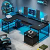 U Shaped Desk, Reversible L Shaped, Home Office, File Drawer, Power Outlet, 101.5" Computer Desk, Two Person, Monitor Shelf 5