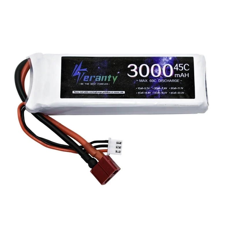 Batterie LiPo 7.4V 2S 1500-3300mAh pour drone, étiquette avec spécifications et logo.