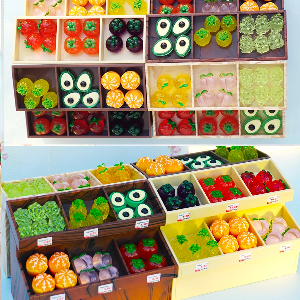1/12 Dollhouse Supermarket Display Shelf Model Doll House Fruit Dessert Vegetable Rack Toy Miniature Furniture Decoration Gift 4