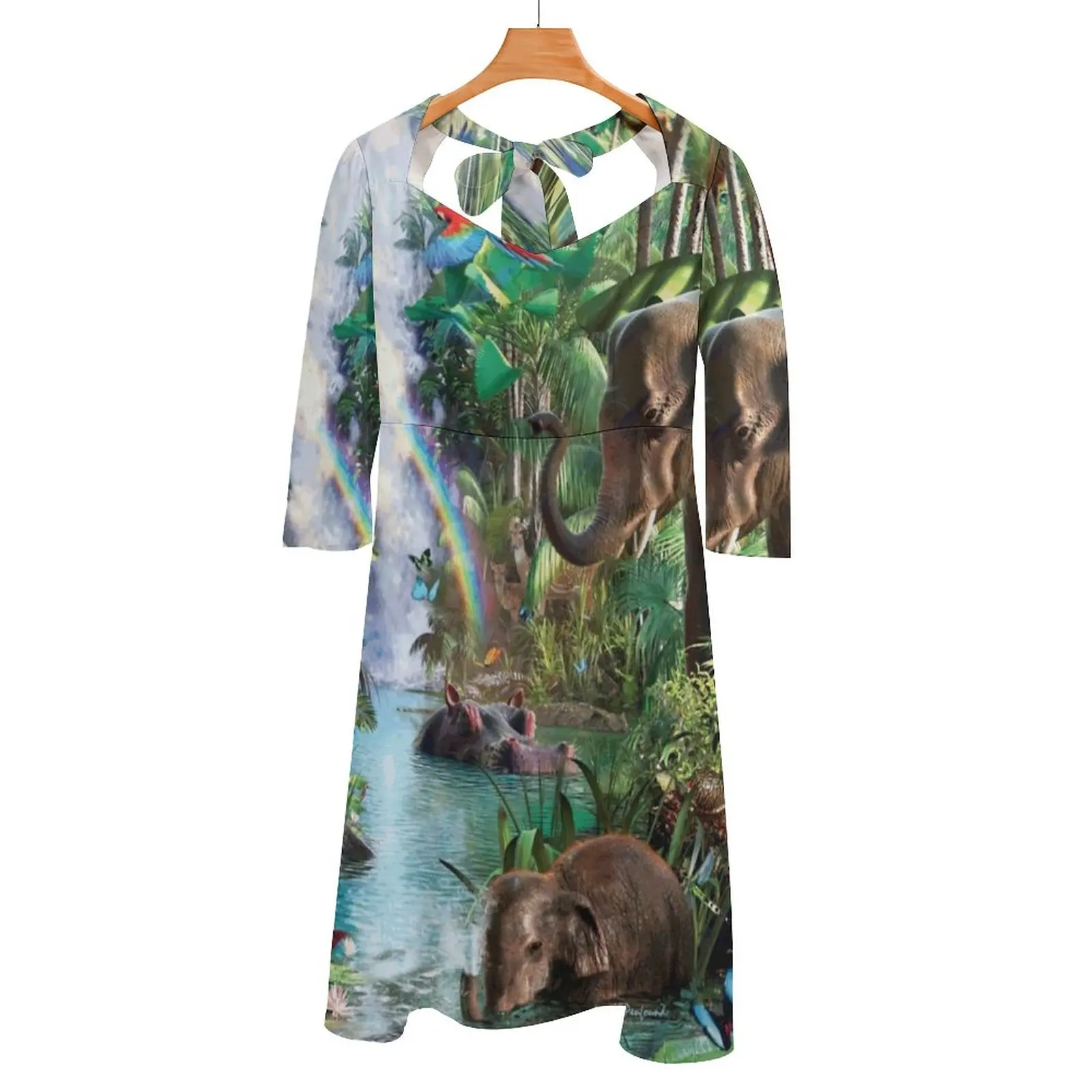 Jungle Book Back Lacing Backless Dress Square Neck Dress Fashion Printed Dress 6Xl Animal Art Elephans Elephant Baby