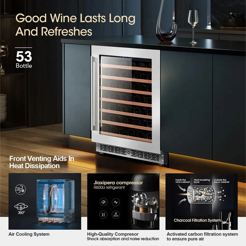 140L 53 Bottles Fan Cooling Wine Cellar Built-in Wine Refrigerator For Home