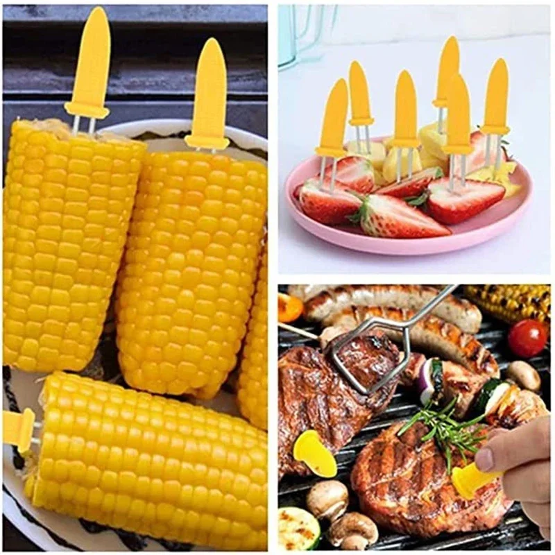 10pcs Fork Corn Skewer Stainless Steel Corn Holders On The Cob Skewers Fruit Forks Outdoor Camping Cooking Barbecue Tool