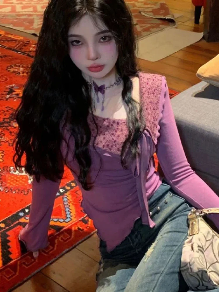 

Женская футболка с длинным рукавом, элегантная Милая футболка в Корейском стиле, асимметричная шикарная футболка с бантом, Y2k, осень 2024