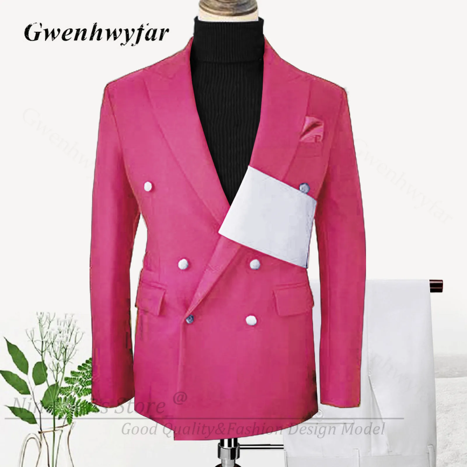 G&N Handmade Royal Blue Men Suits with White Sash Wedding Tuxedo for Groosmen Best Man Costume Homme Jacket Pants Set