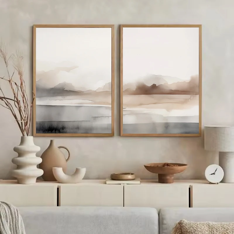 Quadro su tela senza cornice, stile scandinavo, con paesaggio neutro ad acquerello, linea astratta, minimalista, per decorazione murale, casa e camera da letto - immagine 5