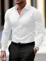 Chemise habillée homme infroissable à manches longues coupe ajustée, respirante, pour affaires, décontractée ou formelle, idéale pour mariage et fête 1