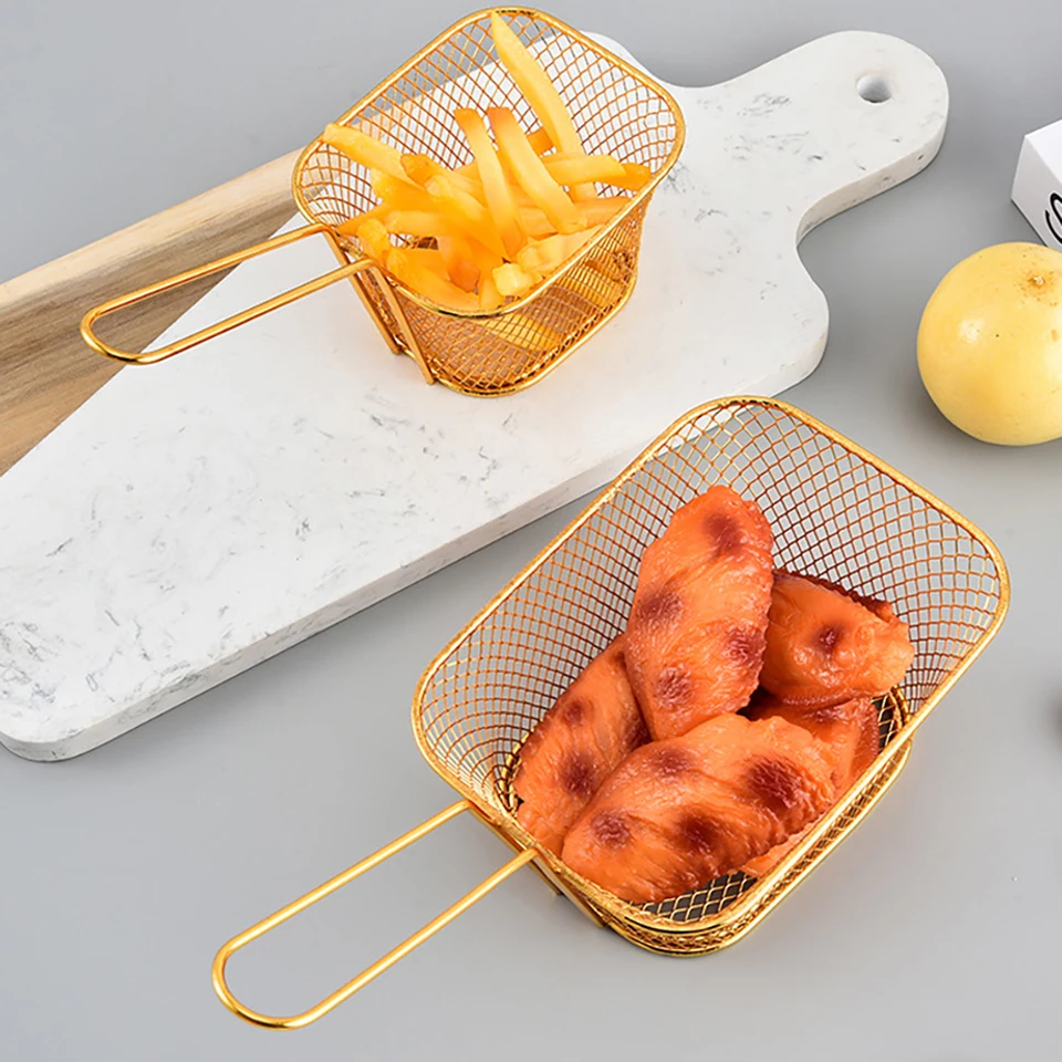 1PC Cestino per friggere in acciaio inossidabile Mini multifunzionale Cestino per friggere patatine frte Cestino per friggere separato con olio quadrato creativo  15