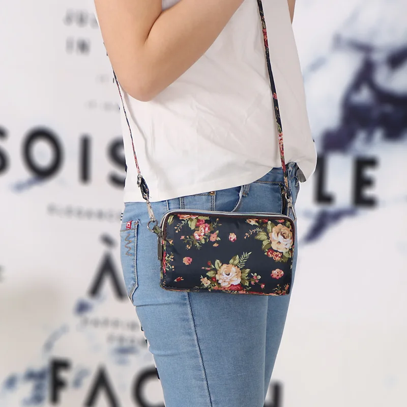 1PC Womens Printing 3 Layer Canvas Phone Bag Messenger Shoulder Bag Zipper Coin Card Key Purse for Women's Bank Card Holder Pack 