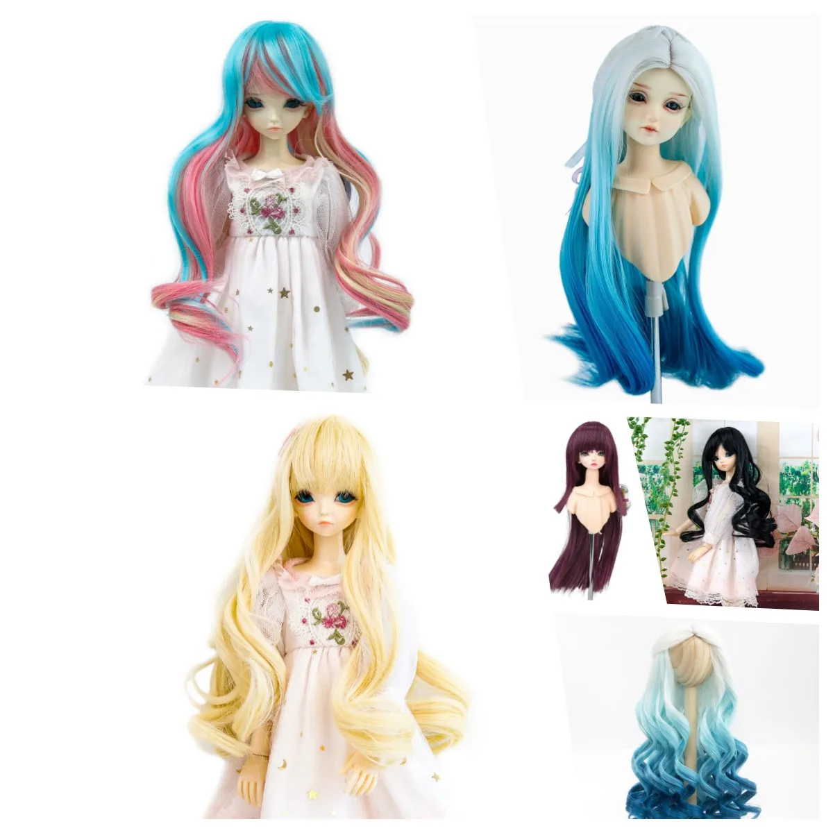 

1/4 BJD Wig Dolls wig 17-18cm Head Size Long Wavy Curly Varies Black Blue Blonde Doll Hair For Minifee Dolls