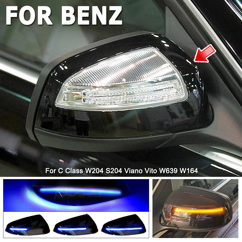 Indicatore di retrovisore esterno a LED dinamico Indicatore di direzione sequenziale per Mercedes Benz Classe C W204/S204 C230 C320 2007-2011 Pre-lifting, Viano Vito 2010-2014