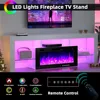 70" TV Fireplace Stand with 12-Color LED Lights, High Gloss Floating Fireplace Entertainment Center with 36" Electric Fireplace 2