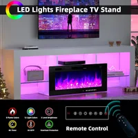 70" TV Fireplace Stand with 12-Color LED Lights, High Gloss Floating Fireplace Entertainment Center with 36" Electric Fireplace 2
