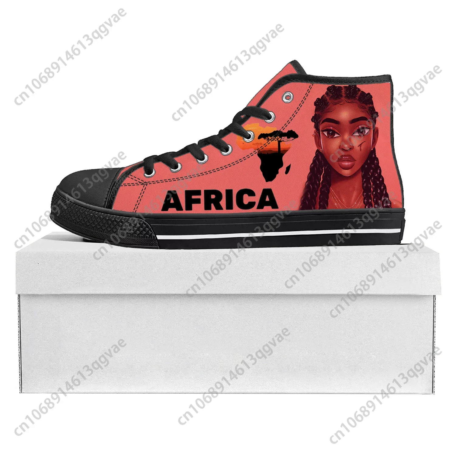 African Woman Black Pop High Top High Quality Sneakers Mens Womens Teenager Canvas Sneaker Casual Couple Shoes Custom Shoe Black