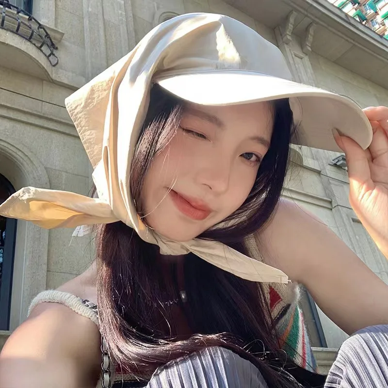  Y2K Girl Turban Headwear Large Brim Duckbill Cap Summer Quick Drying Headscarf Hat Women Outdoor Sun Protection Visors