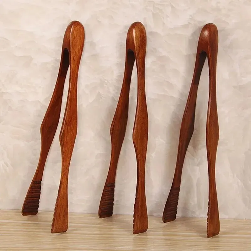 Food Tongs 1pc Wooden Kitchen Tongs Salad Serving BBQ Meat Bread Toast Clip