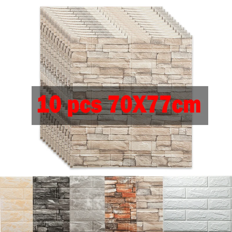 10PCS 6MM 70x77CM 3D Brick Wall Sticker Self-adhesive Waterproof Wallpaper Decal 