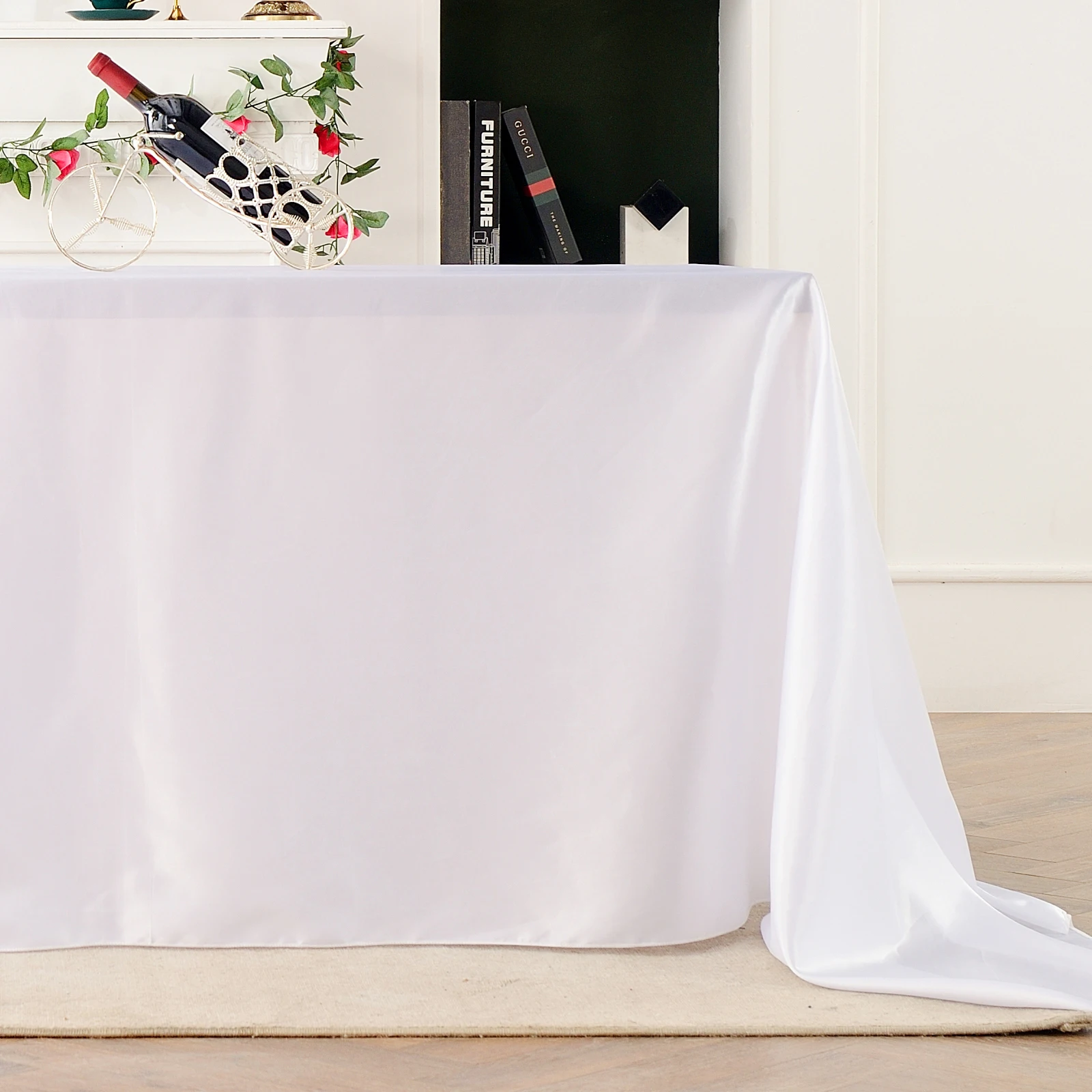 Table Cloth Wedding Rectangular Tablecloths 145x250cm Elegant  Table Cover Solid White Christmas Birthday Party for Dining Table